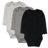 3-Pack Organic Cotton Long Sleeve Bodysuits, Gray Ombre