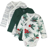 3-Pack Organic Cotton Long Sleeve Side-Snap Bodysuits, Emerald Floral