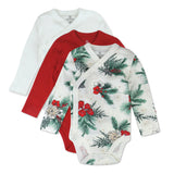 3-Pack Organic Cotton Long Sleeve Side-Snap Bodysuits, Emerald Floral