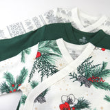 3-Pack Organic Cotton Long Sleeve Side-Snap Bodysuits, Emerald Floral