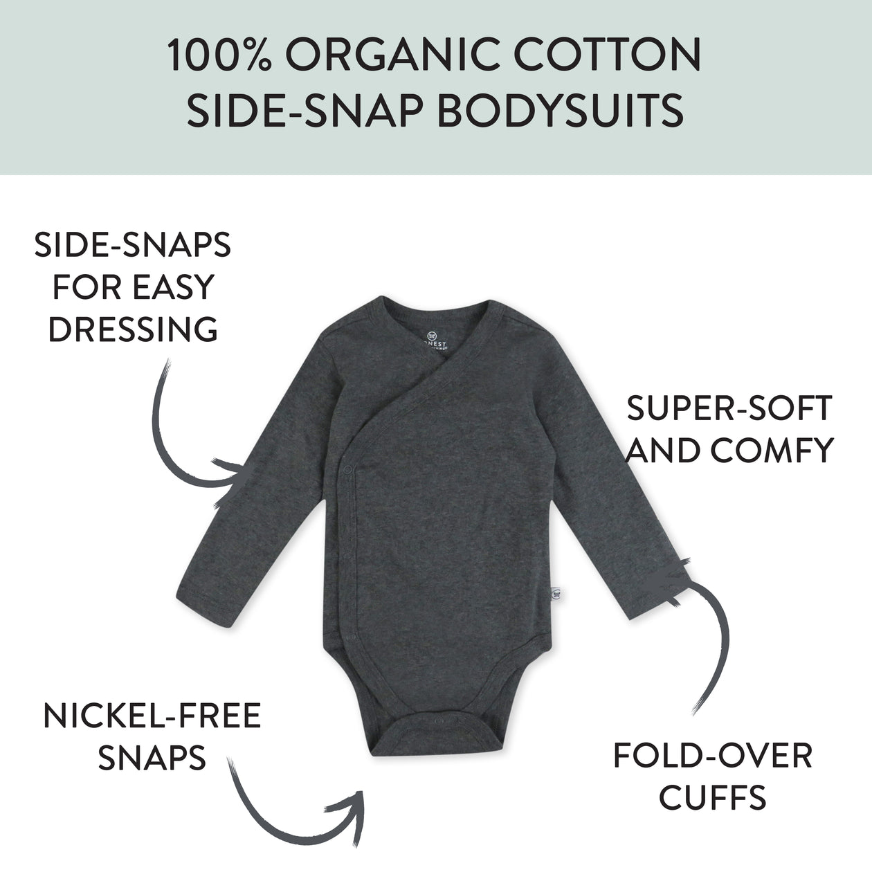 3-Pack Organic Cotton Long Sleeve Side-Snap Bodysuits, Olive Checkerboard 