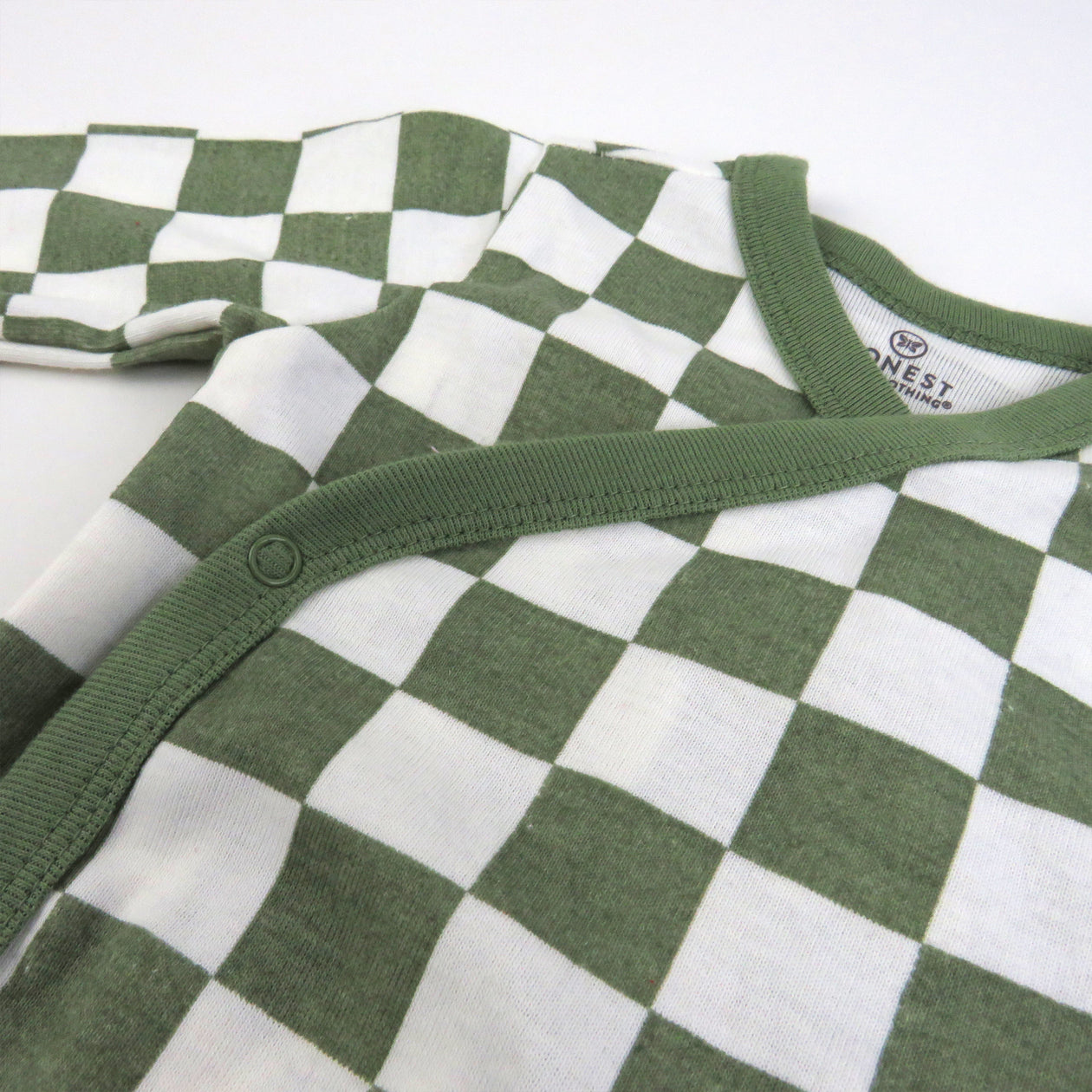 3-Pack Organic Cotton Long Sleeve Side-Snap Bodysuits, Olive Checkerboard 