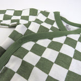 Go to slide 4, 3-Pack Organic Cotton Long Sleeve Side-Snap Bodysuits, Olive Checkerboard 