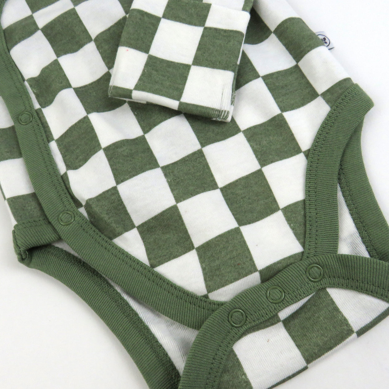 3-Pack Organic Cotton Long Sleeve Side-Snap Bodysuits, Olive Checkerboard 
