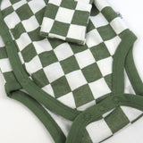 Go to slide 6, 3-Pack Organic Cotton Long Sleeve Side-Snap Bodysuits, Olive Checkerboard 