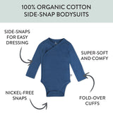 3-Pack Organic Cotton Long Sleeve Side-Snap Bodysuits, Dino Prep Academy Blue