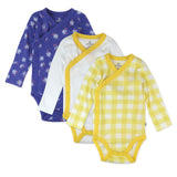 3-Pack Organic Cotton Long Sleeve Side-Snap Bodysuits, Baby Daisy Violet