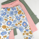 3-Pack Organic Cotton Harem Pants, Painterly Floral Blue