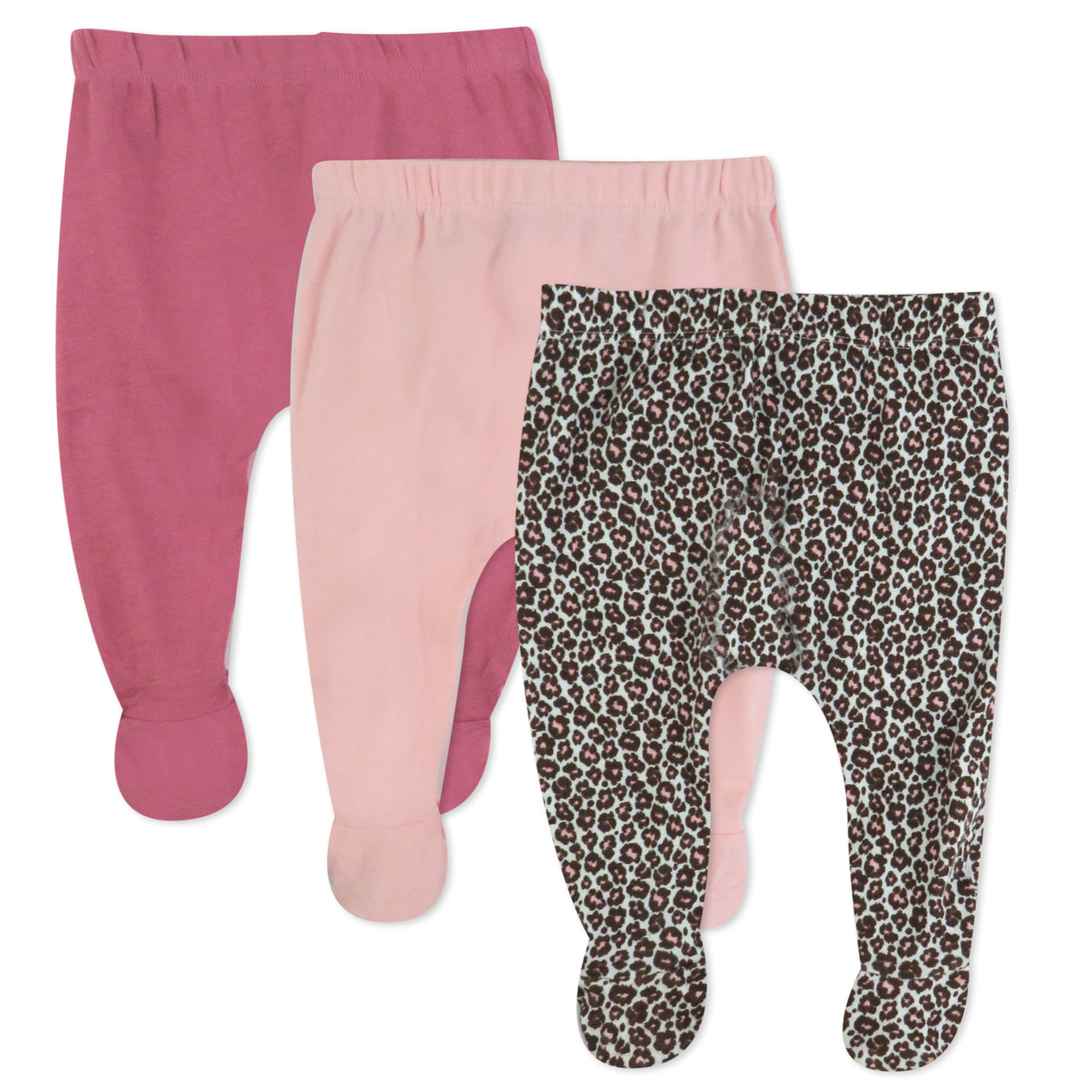 3-Pack Organic Cotton Footed Pants, Mini Cheetah Pink