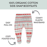 3-Pack Organic Cotton Holiday Footed Harem Pants, Fair Isle Ivory