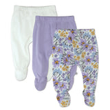 3-Pack Organic Cotton Footed Pants, Jumbo Floral Lilac