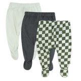 Go to slide 1, 3-Pack Organic Cotton Footed Pants, Olive Checkerboard 
