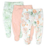 3-Pack Organic Cotton Footed Pants, Peach Blossom Floral