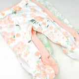 3-Pack Organic Cotton Footed Pants, Peach Blossom Floral