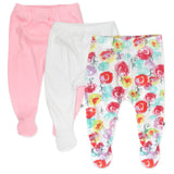 3-Pack Organic Cotton Footed Harem Pants, Rose Blossom