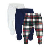 3-Pack Organic Cotton Footed Pants, Red Tartan