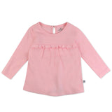 3-Pack Long Sleeve Babydoll Top with Gathered Yoke, Delicate Floral Pink