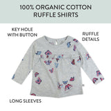 3-Pack Long Sleeve Babydoll Top with Gathered Yoke, Delicate Floral Pink