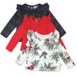 3 Pack Long Sleeve Ruffle Shoulder Shirt, Emerald Floral