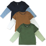 3-Pack Organic Cotton 2fer T-Shirts, Dark Sand