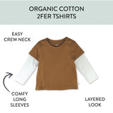 3-Pack Organic Cotton 2fer T-Shirts, Dark Sand