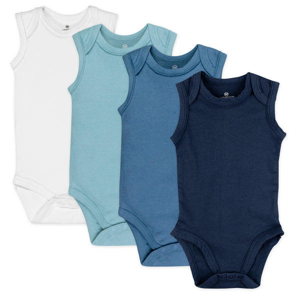 4-Pack Organic Cotton Sleeveless Bodysuits, Blue Ombre