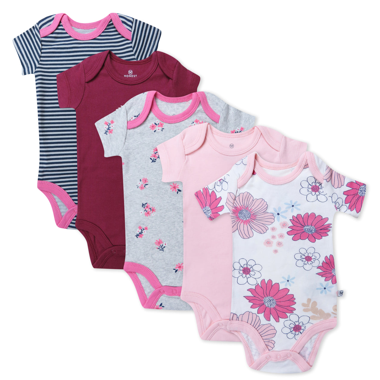 5-Pack Organic Cotton Short Sleeve Bodysuits, Delicate Floral Pink