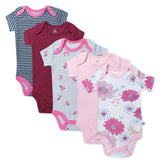 Go to slide 1, 5-Pack Organic Cotton Short Sleeve Bodysuits, Delicate Floral Pink