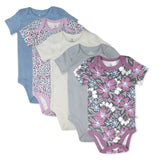 5-Pack Organic Cotton Short Sleeve Bodysuits, Jumbo Floral Dusty Purple