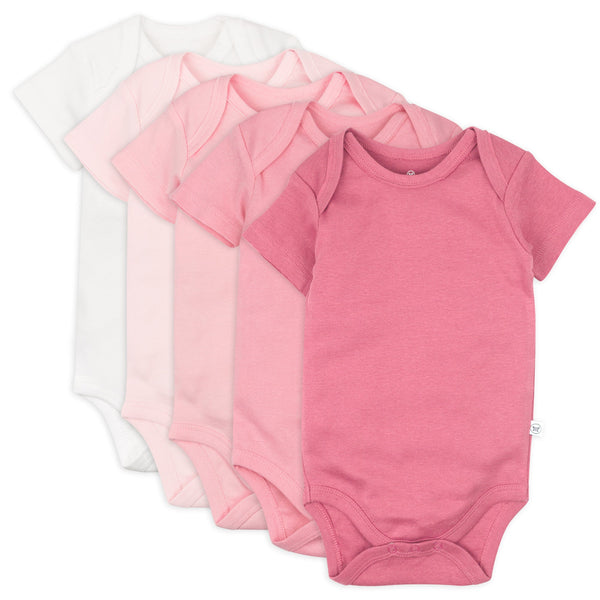 5-Pack Organic Cotton Short Sleeve Bodysuits, Pink Ombre