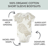 5-Pack Organic Cotton Short Sleeve Bodysuits, Pink Avocado Leaf