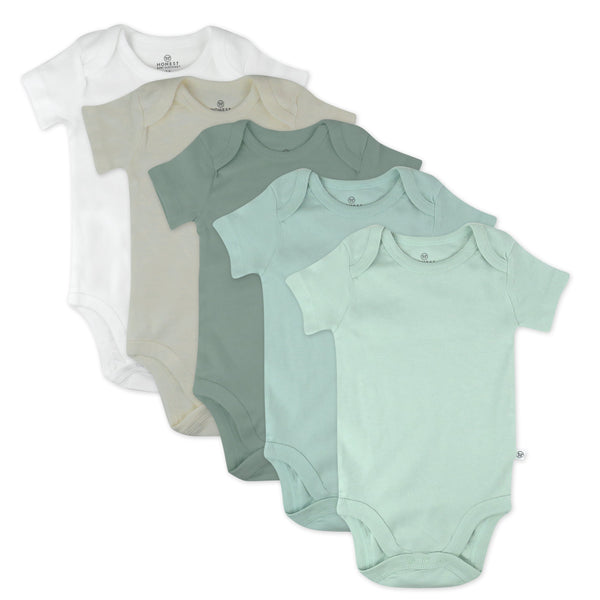 5-Pack Organic Cotton Short Sleeve Bodysuits, Sage Ombre
