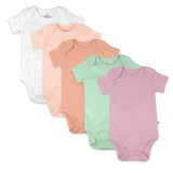 5-Pack Organic Cotton Short Sleeve Bodysuits, Spring Peach