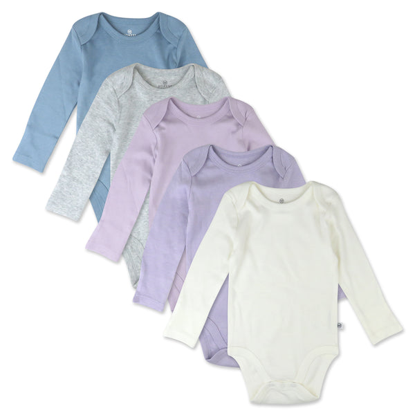 5-Pack Organic Cotton Long Sleeve Bodysuits, Dusty Purple