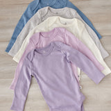 5-Pack Organic Cotton Long Sleeve Bodysuits, Dusty Purple