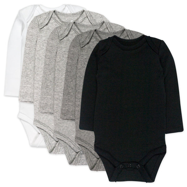 5-Pack Organic Cotton Long Sleeve Bodysuits, Gray Ombre