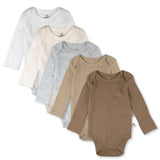 5-Pack Organic Cotton Long Sleeve Bodysuits, Natural Ombre