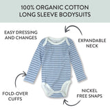 5-Pack Organic Cotton Long Sleeve Bodysuits, Haberdashery Blue
