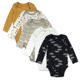 5-Pack Organic Cotton Long Sleeve Bodysuits, Rainbow Geo Black