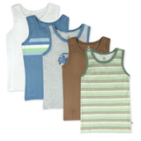 5-Pack Organic Cotton Sleeveless Muscle T-Shirts, Drifting Stripe Sage