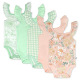 5 Pack Ruffle Sleeve Bodysuits, Peach Blossom Floral