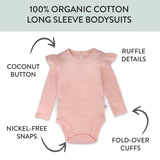 5-Pack Organic Cotton Long Sleeve Bodysuits, Romantic Pink