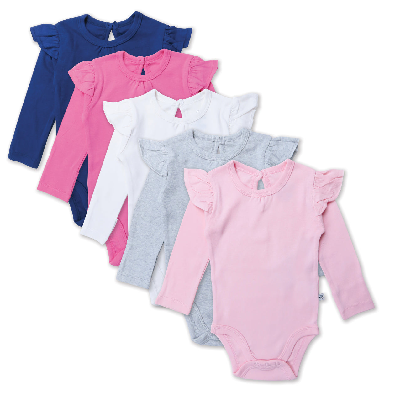 5-Pack Organic Cotton Long Sleeve Bodysuits, Varsity Pink