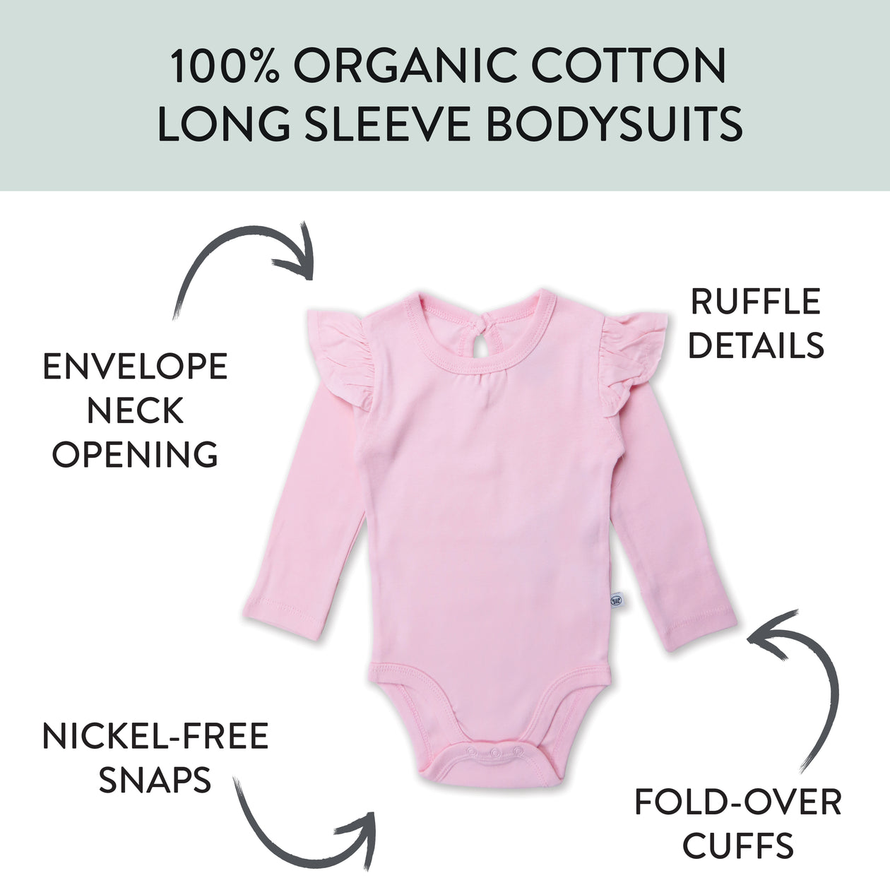5-Pack Organic Cotton Long Sleeve Bodysuits, Varsity Pink