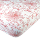 Organic Cotton Fitted Crib Sheet, Sketchy Floral Pink