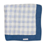 Organic Cotton Hand-Quilted Blanket, Blue Ticking Stripe