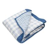 Organic Cotton Hand-Quilted Blanket, Blue Ticking Stripe