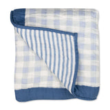 Organic Cotton Hand-Quilted Blanket, Blue Ticking Stripe