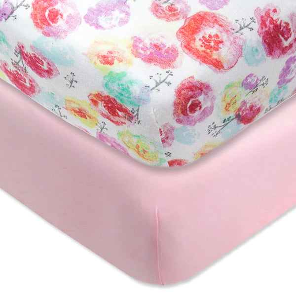 2-Pack Organic Cotton Fitted Crib Sheets, Rose Blossom