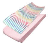 2-Piece Organic Cotton Printed & Terry Changing Pad Cover Set, Rainbow Stripe